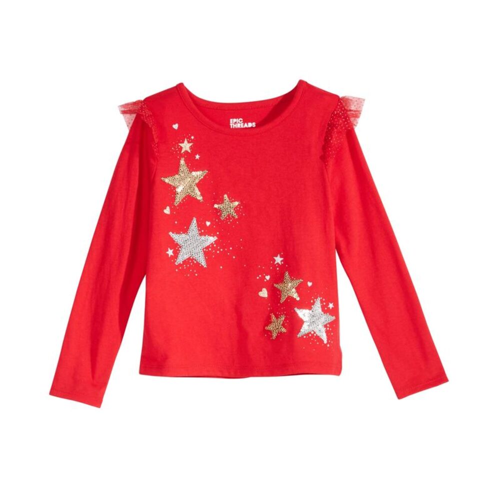 Epic Threads Little Girls Star Print Ruffled T-Shirt